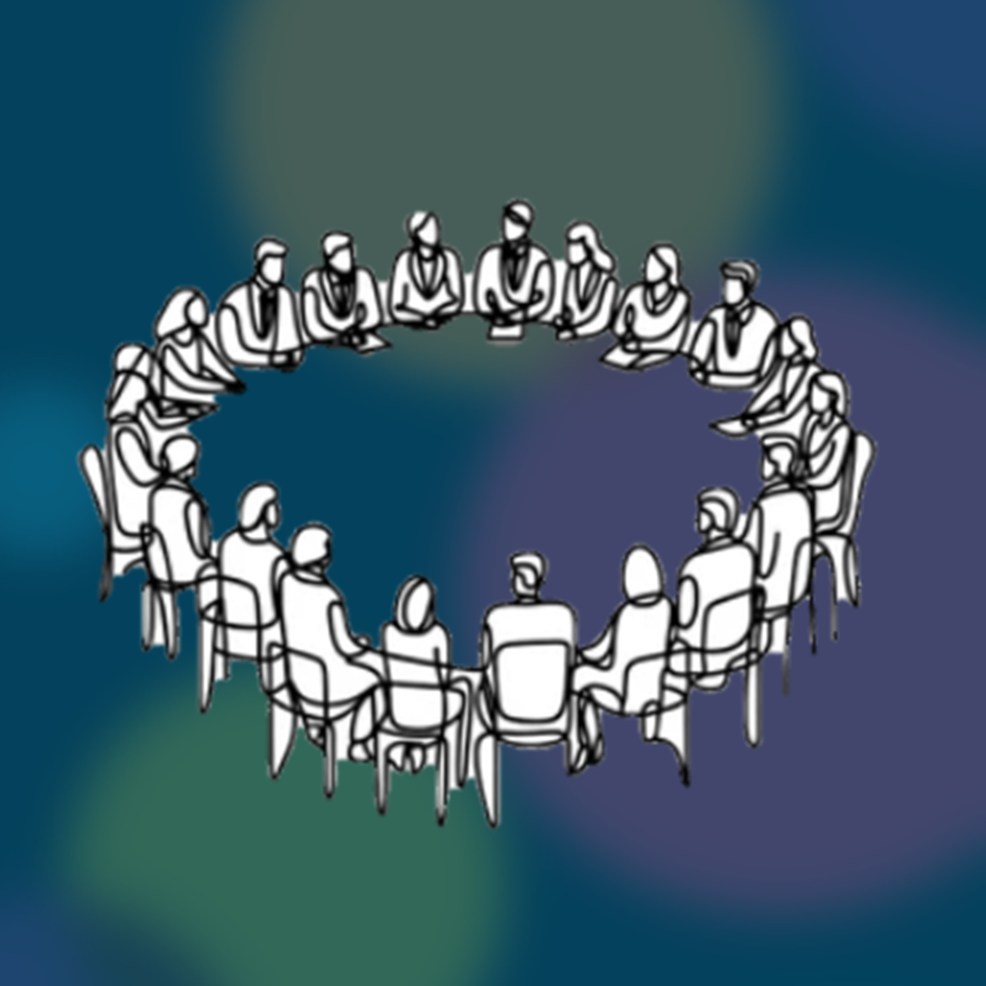 line drawing of people in a circle
