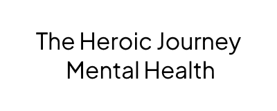 "The Heroic Journey Mental Health" in black text on a white rectangle