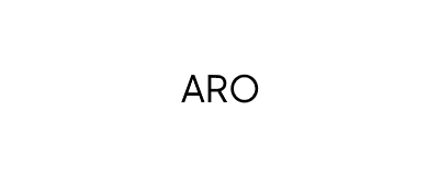 "ARO" in black text on white rectangle